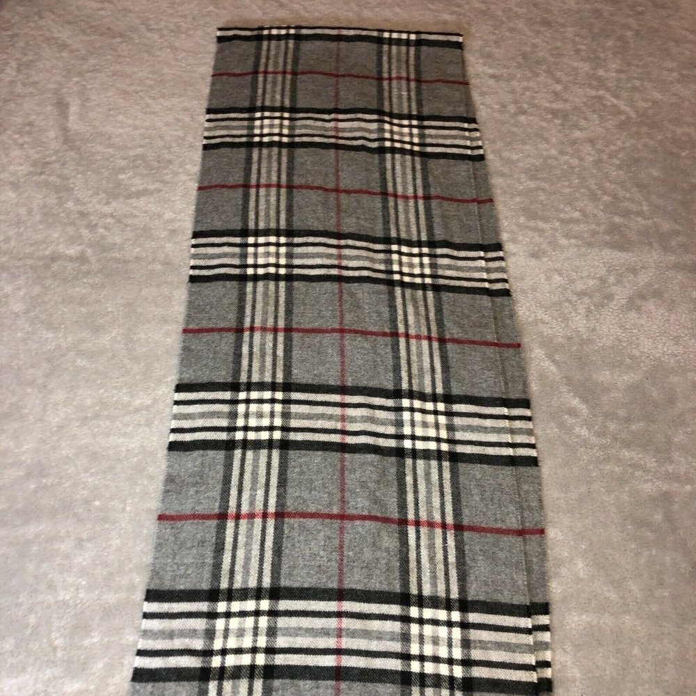 CASHMINK V. Fraas Black Gray Red White Plaid Scar Made in Germany 60" - Picture 5 of 7
